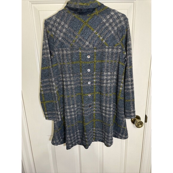 John Mark womens Plaid knit cowl neck tunic top lagenlook Sz M Back Button - Picture 1 of 7
